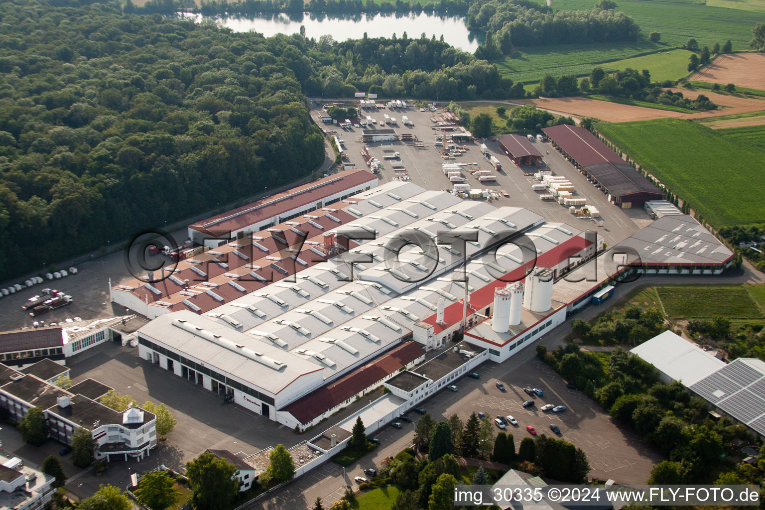 Weber-Haus in the district Linx in Rheinau in the state Baden-Wuerttemberg, Germany from the plane