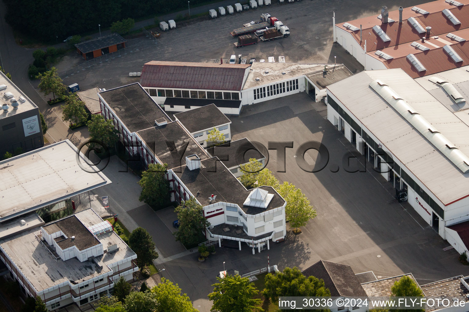 Bird's eye view of Weber-Haus in the district Linx in Rheinau in the state Baden-Wuerttemberg, Germany