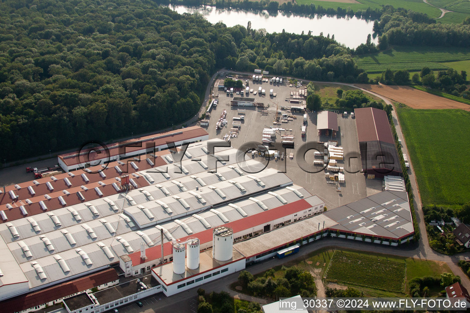 Weber-Haus in the district Linx in Rheinau in the state Baden-Wuerttemberg, Germany viewn from the air