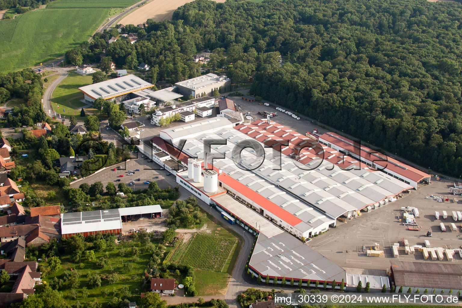 Drone recording of Weber-Haus in the district Linx in Rheinau in the state Baden-Wuerttemberg, Germany