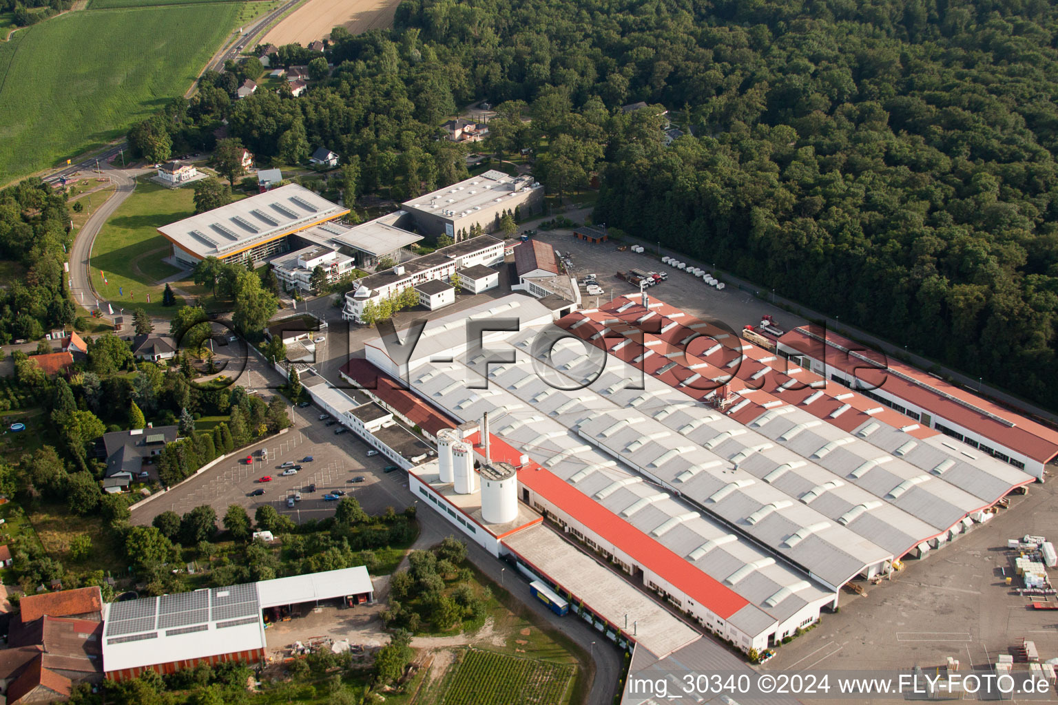 Drone image of Weber-Haus in the district Linx in Rheinau in the state Baden-Wuerttemberg, Germany