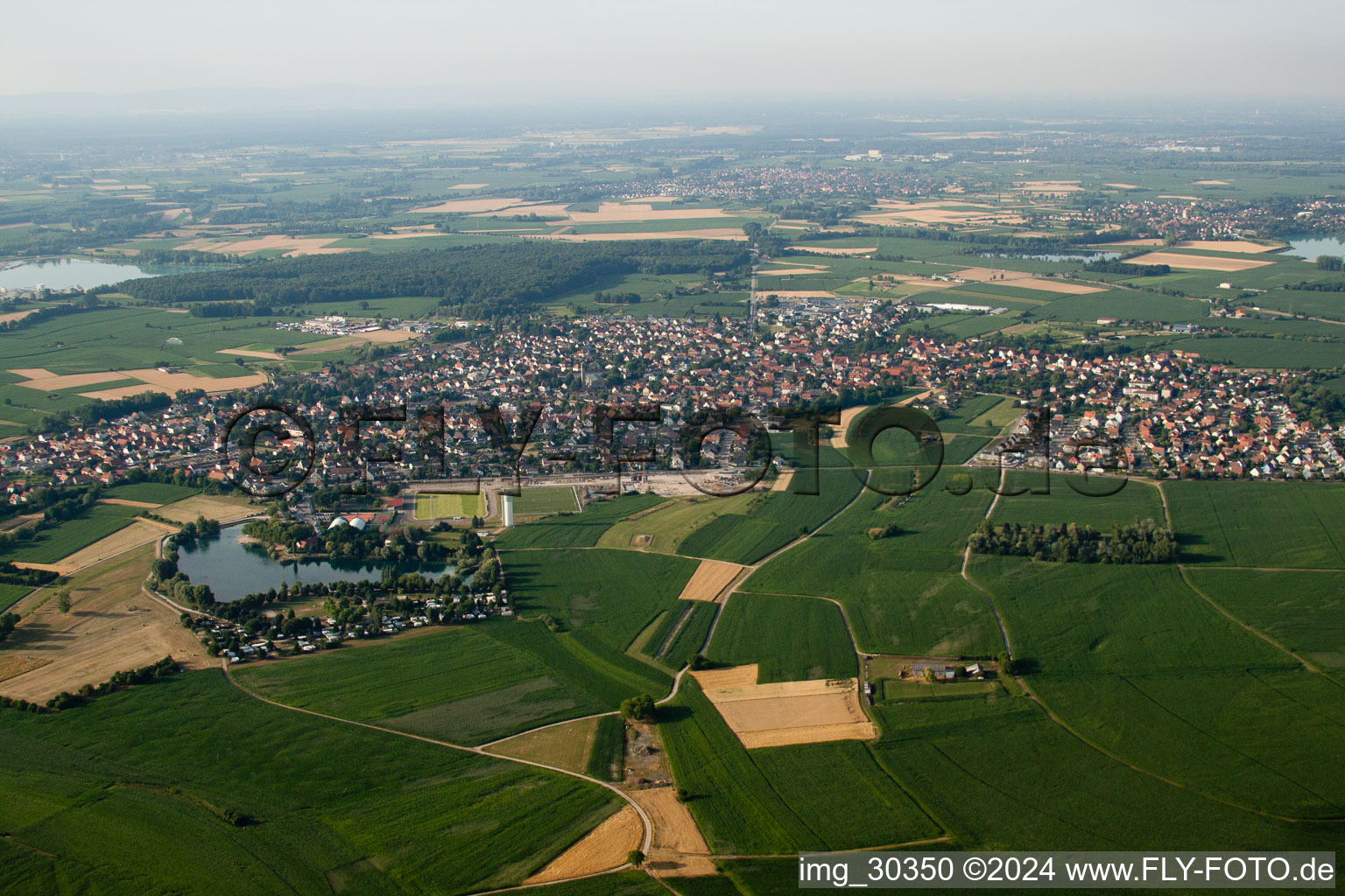 Gambsheim in the state Bas-Rhin, France seen from above