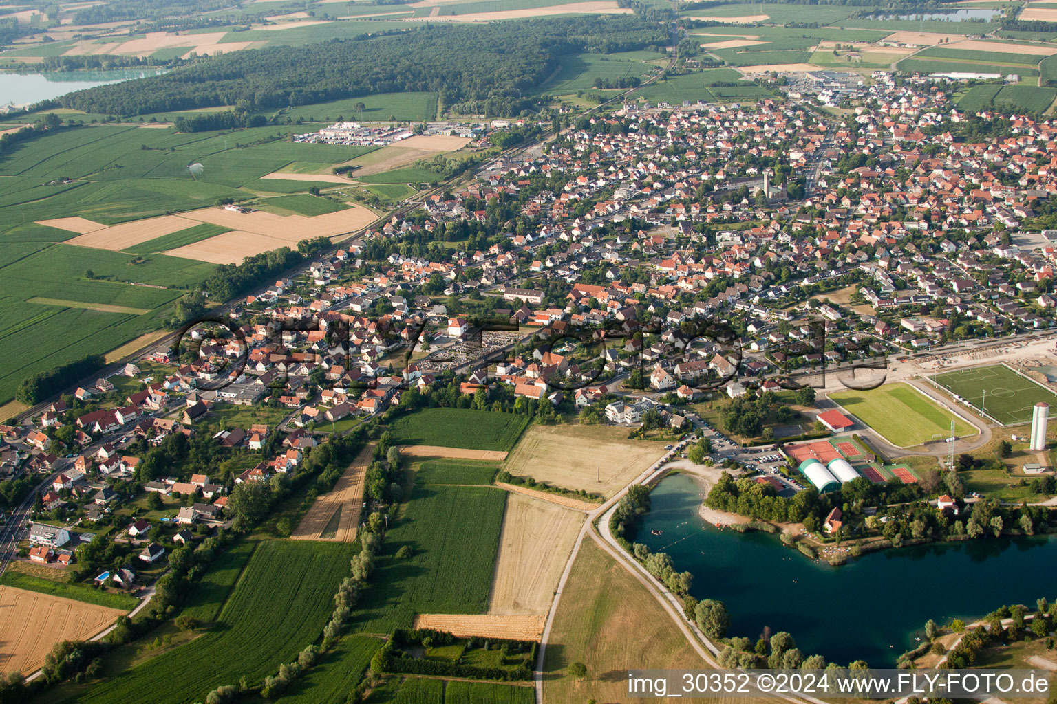 Gambsheim in the state Bas-Rhin, France from the plane