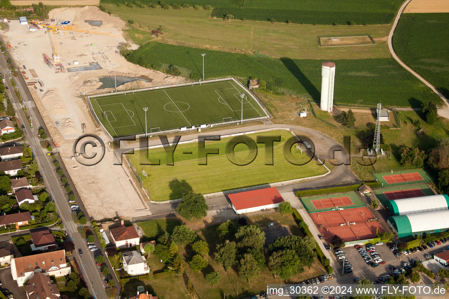 Bird's eye view of Gambsheim in the state Bas-Rhin, France