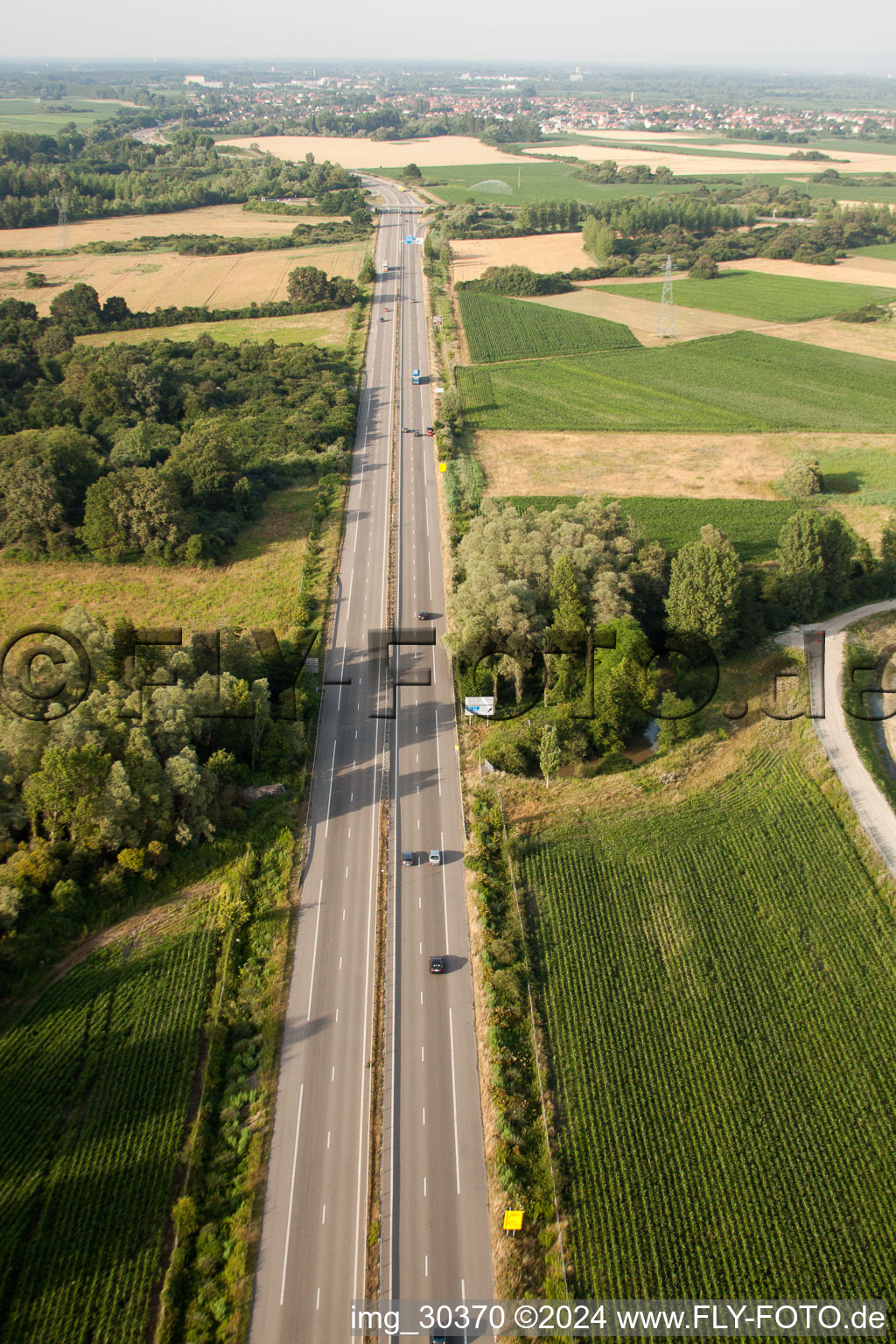 Aerial view of Motorway A35 in Gambsheim in the state Bas-Rhin, France