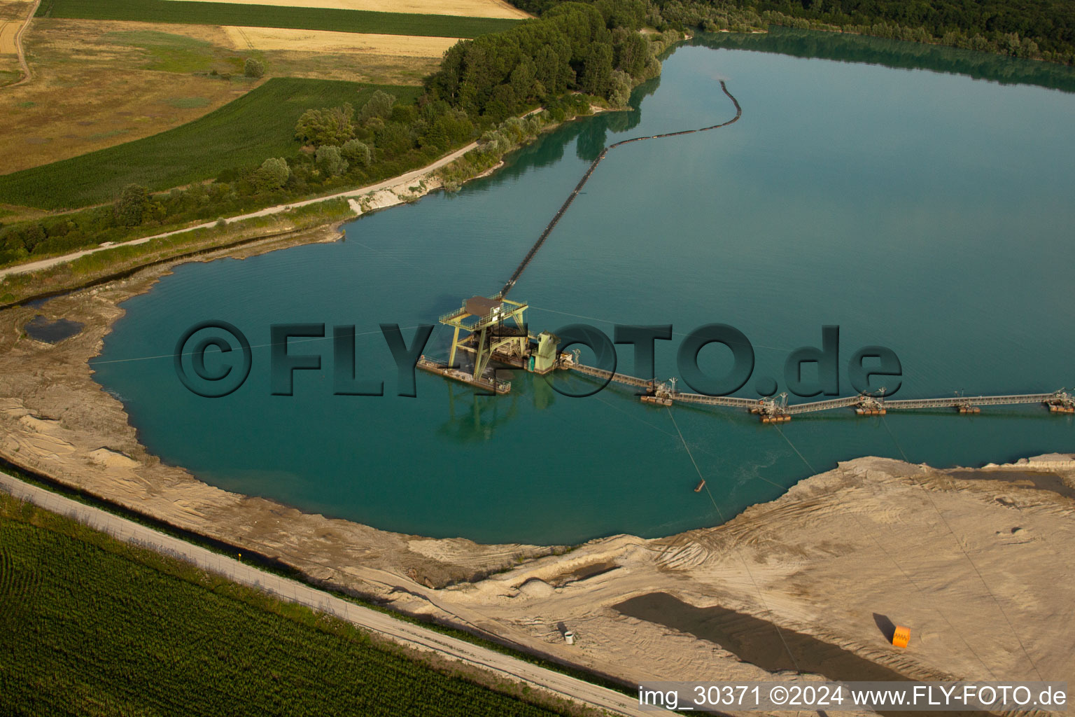 Aerial photograpy of Gravel works in Gambsheim in the state Bas-Rhin, France