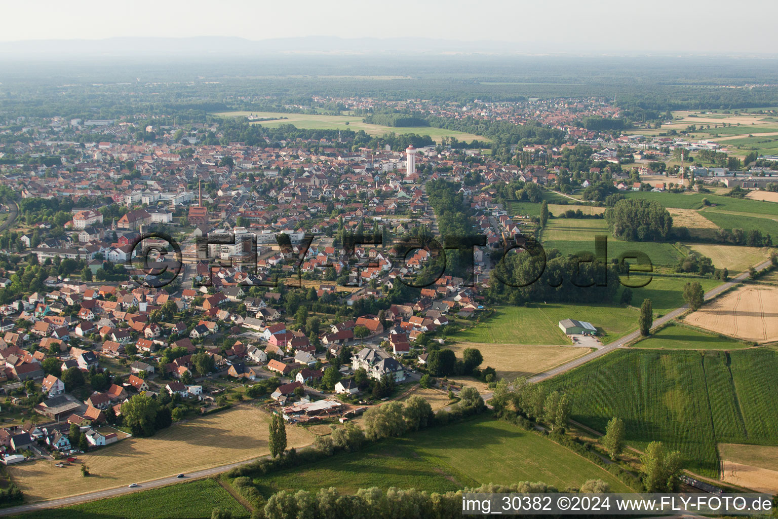 Bischwiller in the state Bas-Rhin, France viewn from the air