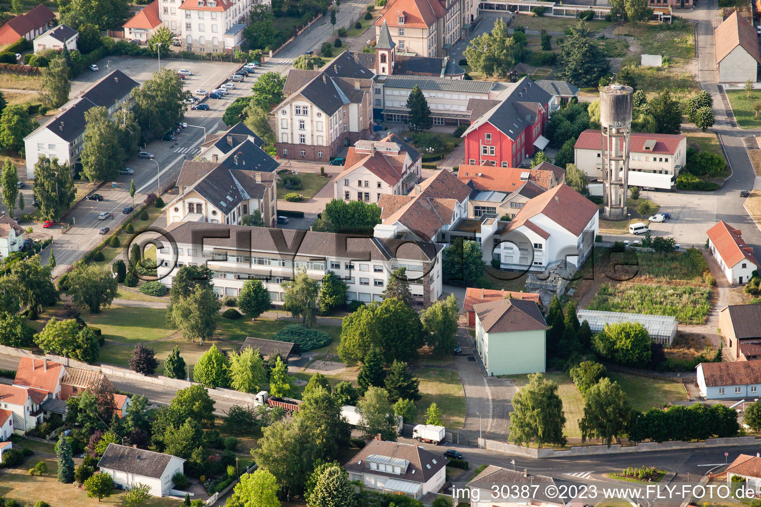 Bischwiller in the state Bas-Rhin, France seen from a drone
