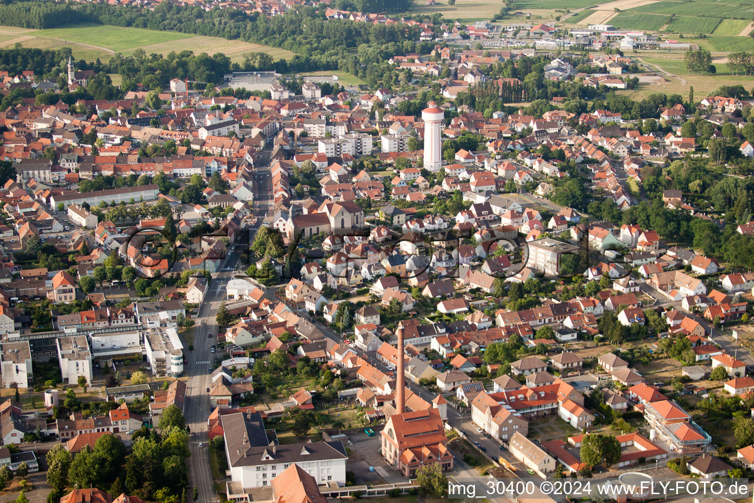 Bischwiller in the state Bas-Rhin, France from a drone