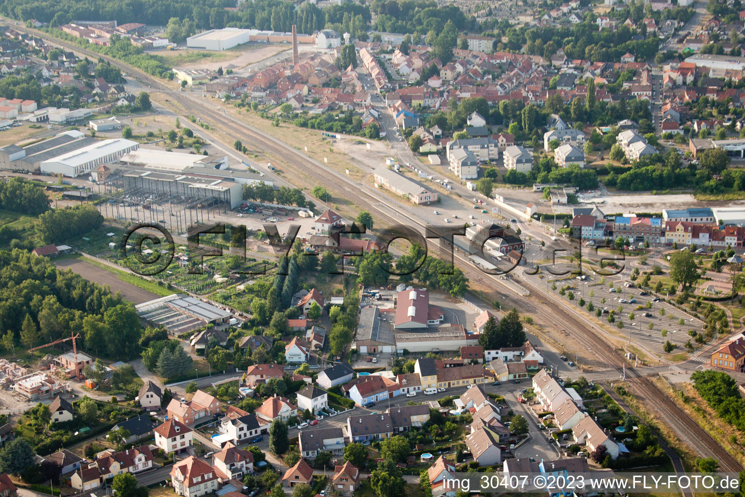 Bischwiller in the state Bas-Rhin, France seen from above
