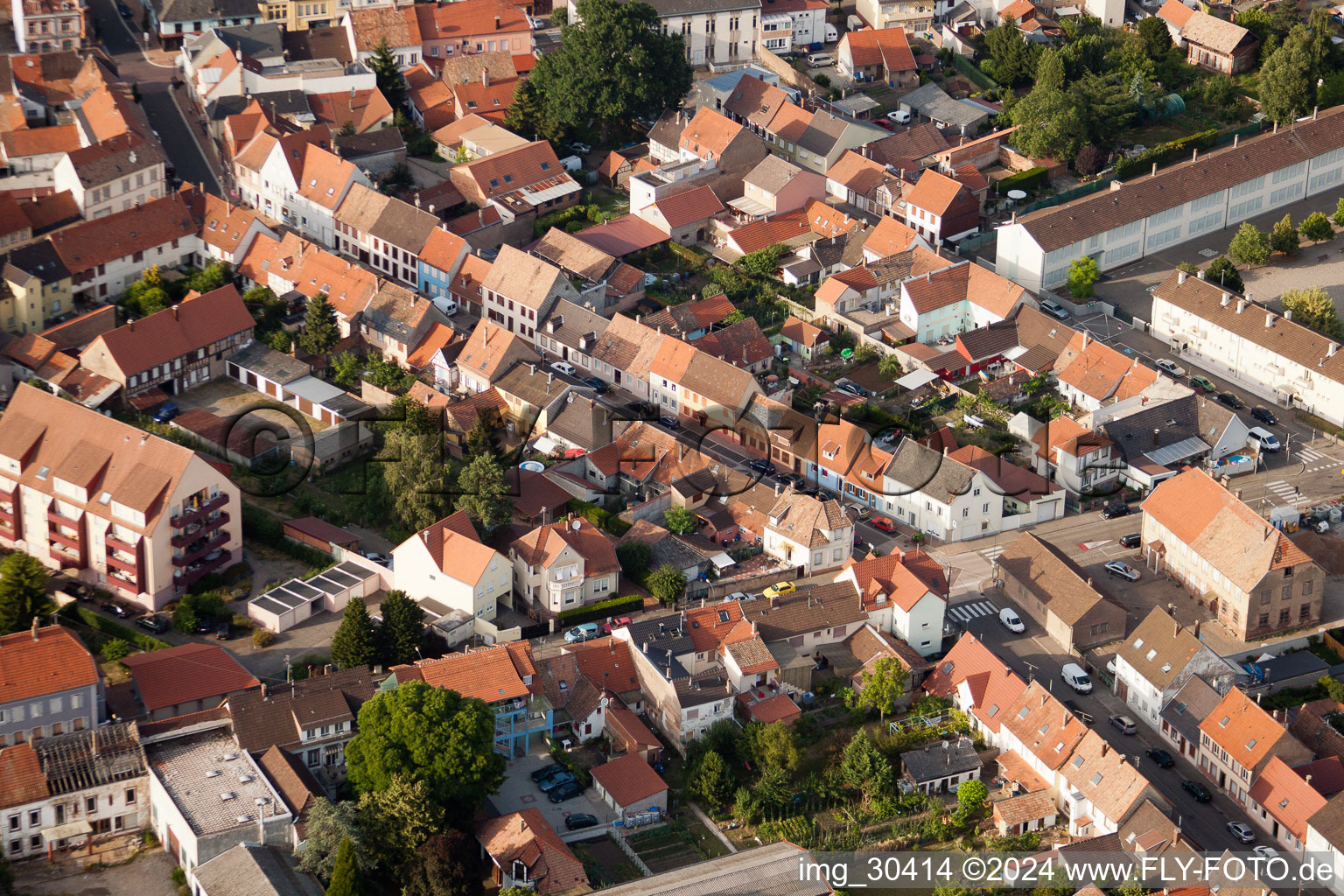 Bischwiller in the state Bas-Rhin, France from a drone