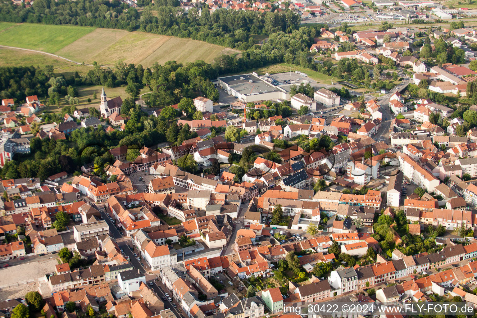 Bischwiller in the state Bas-Rhin, France seen from above