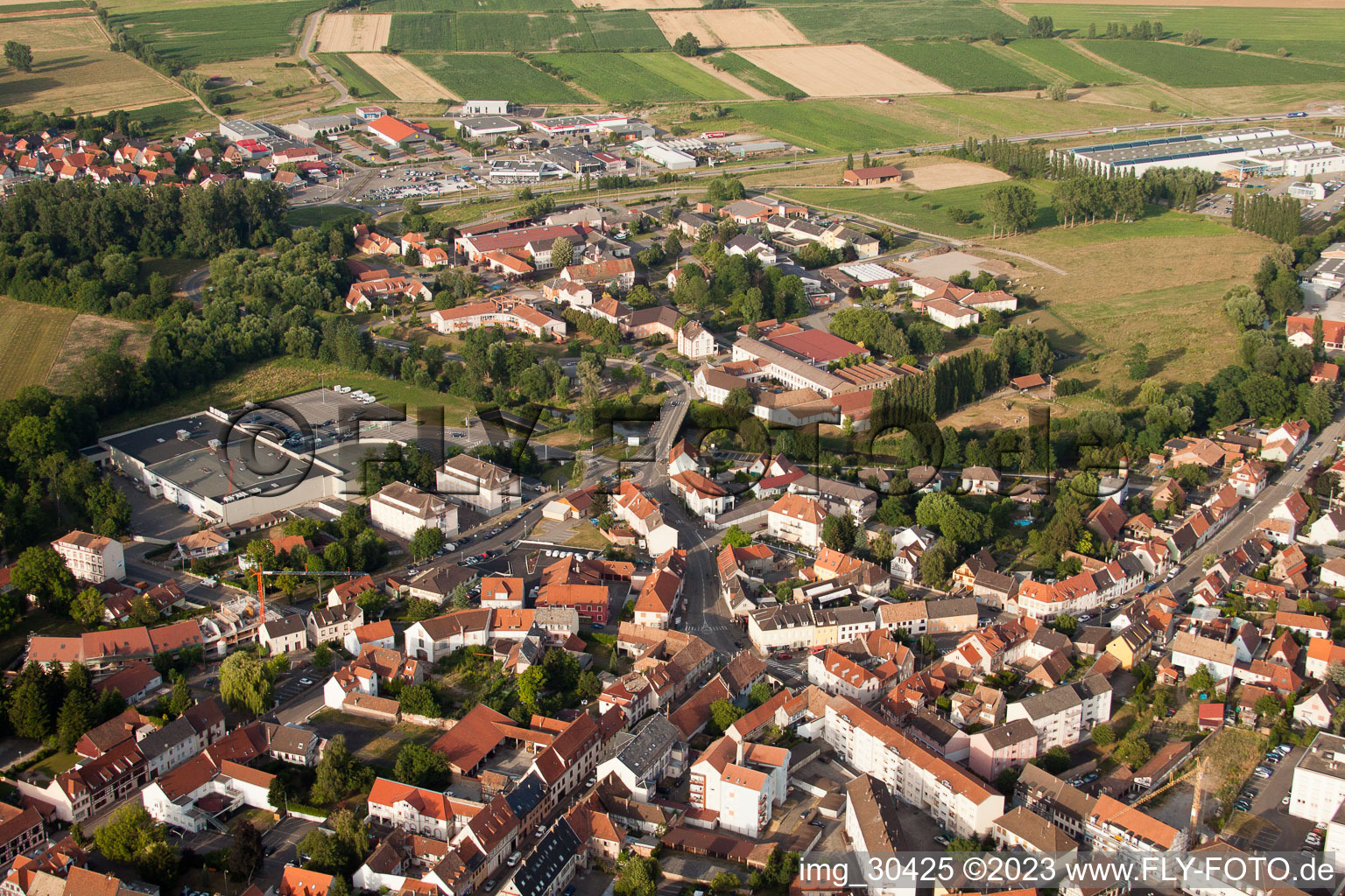 Bischwiller in the state Bas-Rhin, France viewn from the air