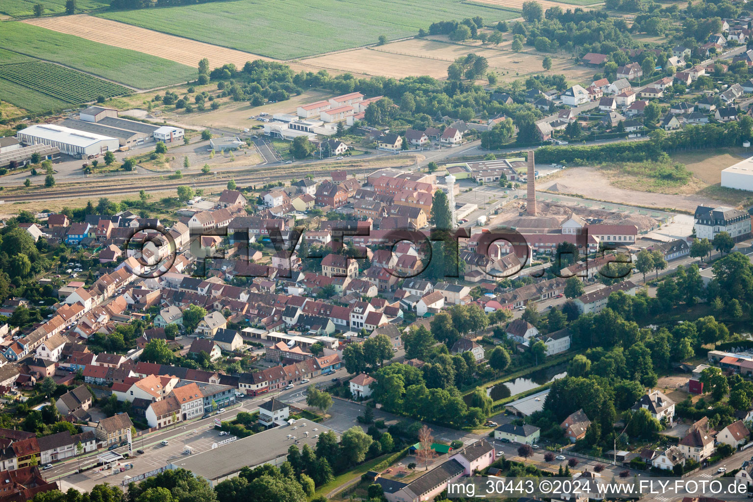 Aerial photograpy of Oberhoffen-sur-Moder in the state Bas-Rhin, France