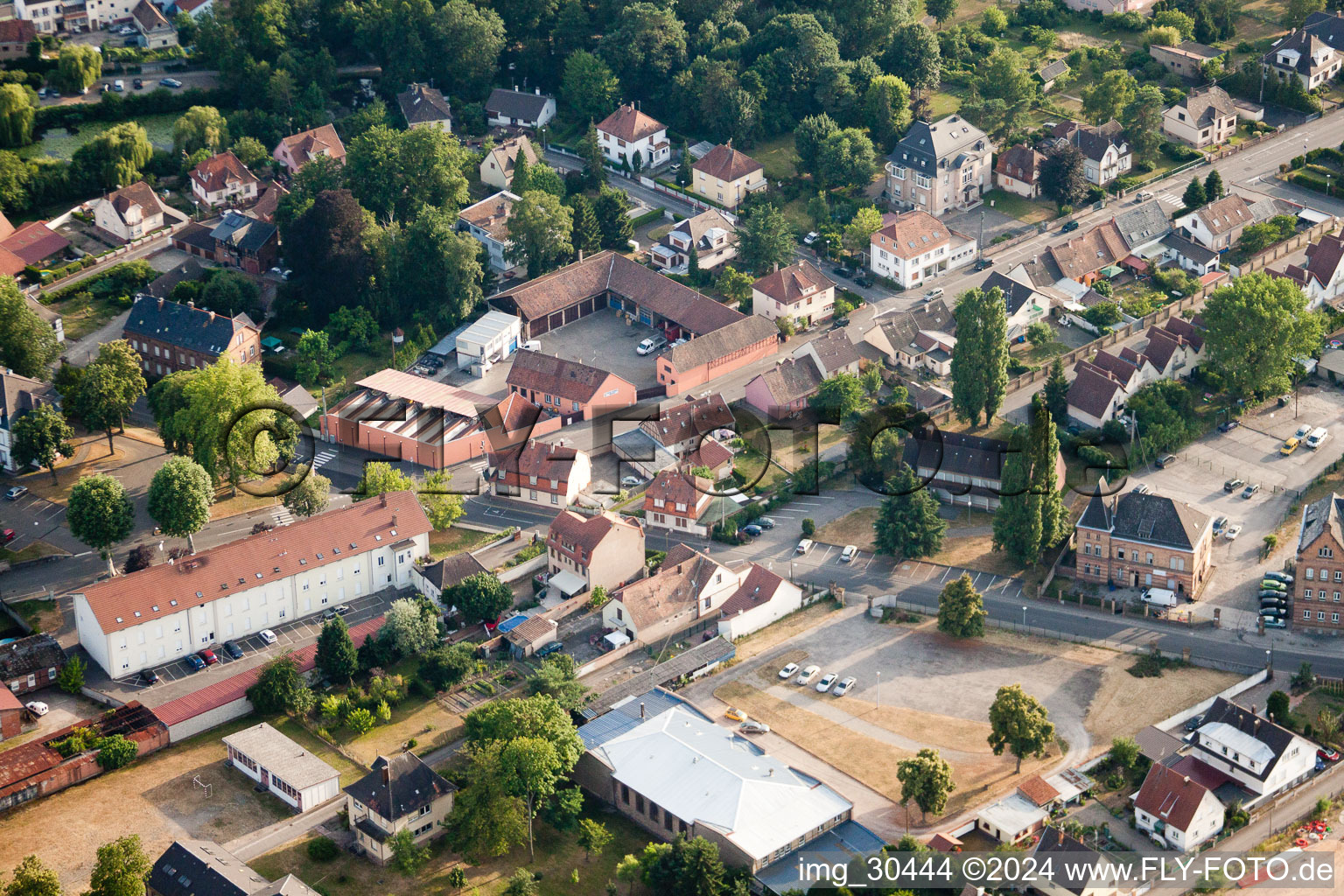 Oblique view of Oberhoffen-sur-Moder in the state Bas-Rhin, France