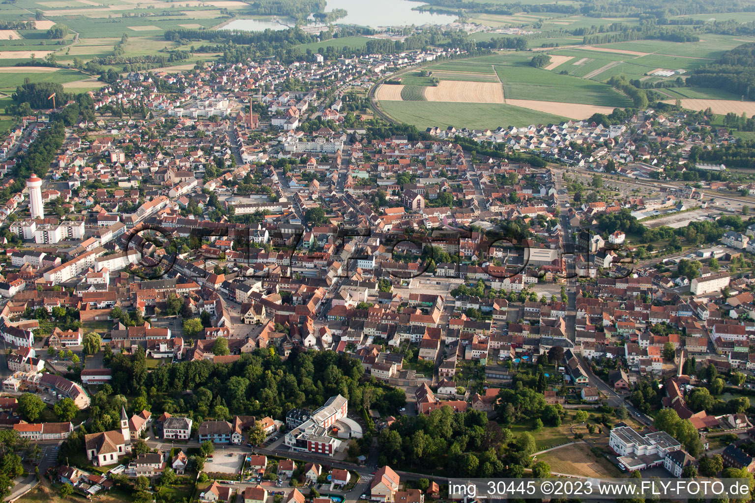 Aerial view of From the north in Bischwiller in the state Bas-Rhin, France