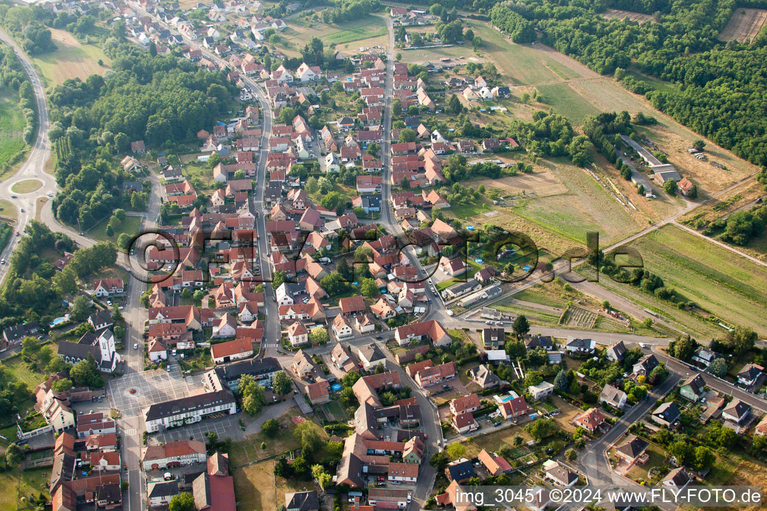 Oberhoffen-sur-Moder in the state Bas-Rhin, France seen from above