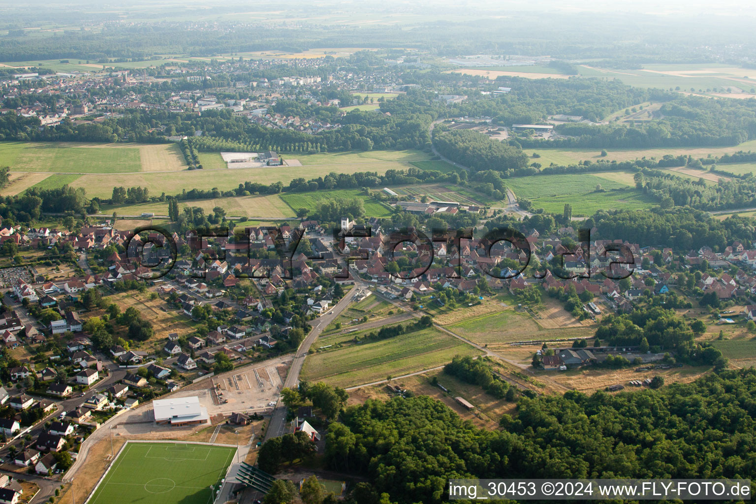 Oberhoffen-sur-Moder in the state Bas-Rhin, France from the plane