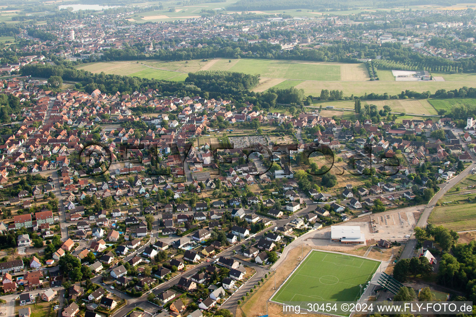 Bird's eye view of Oberhoffen-sur-Moder in the state Bas-Rhin, France