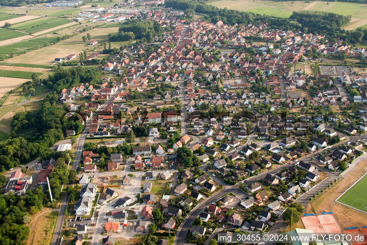 Oberhoffen-sur-Moder in the state Bas-Rhin, France viewn from the air