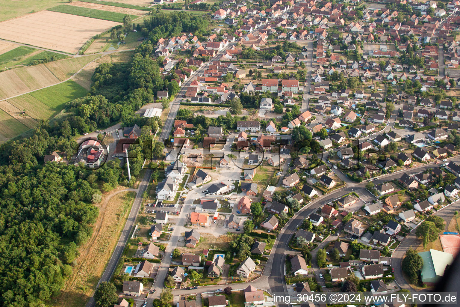 Drone recording of Oberhoffen-sur-Moder in the state Bas-Rhin, France