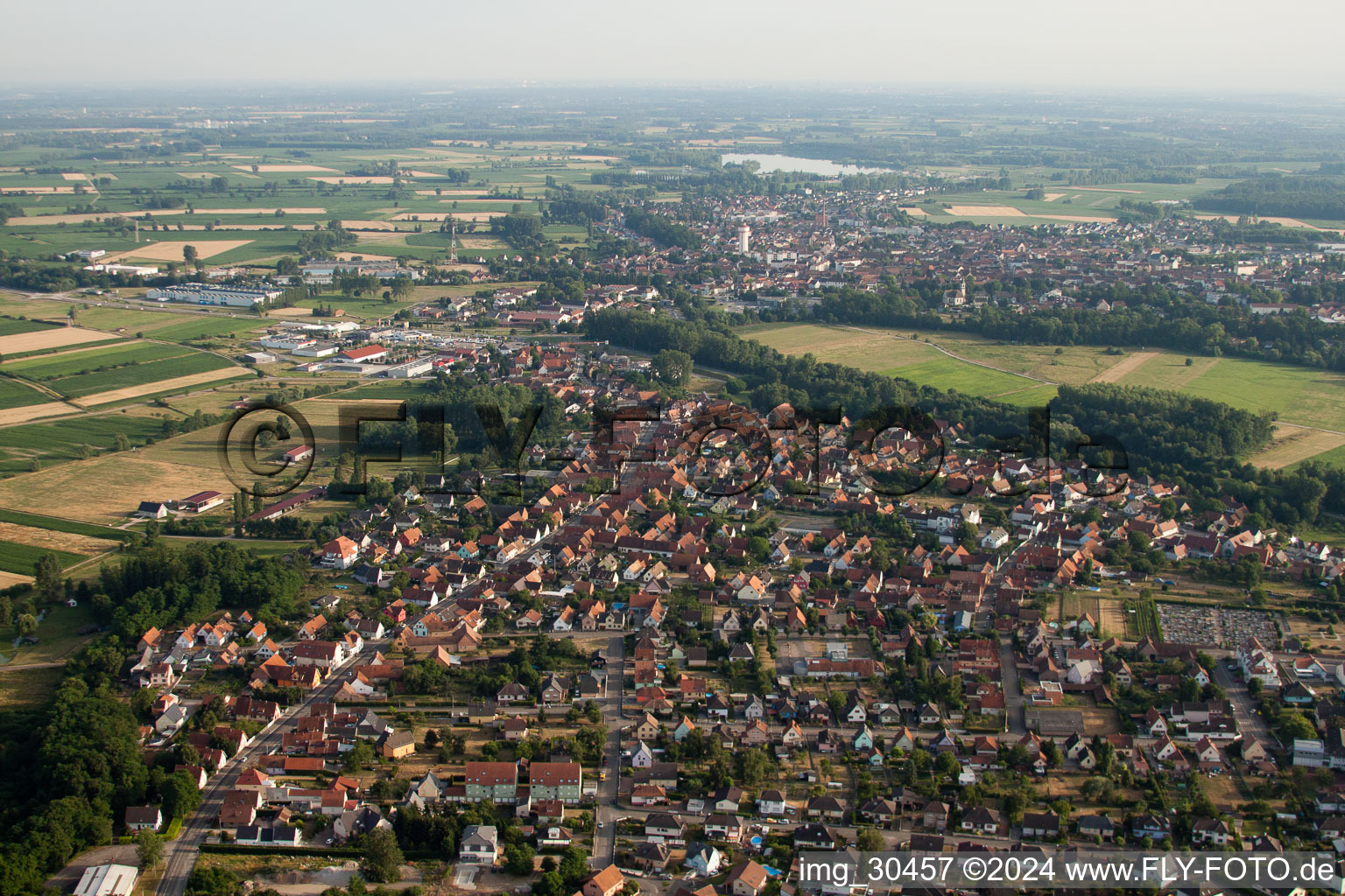 Drone image of Oberhoffen-sur-Moder in the state Bas-Rhin, France