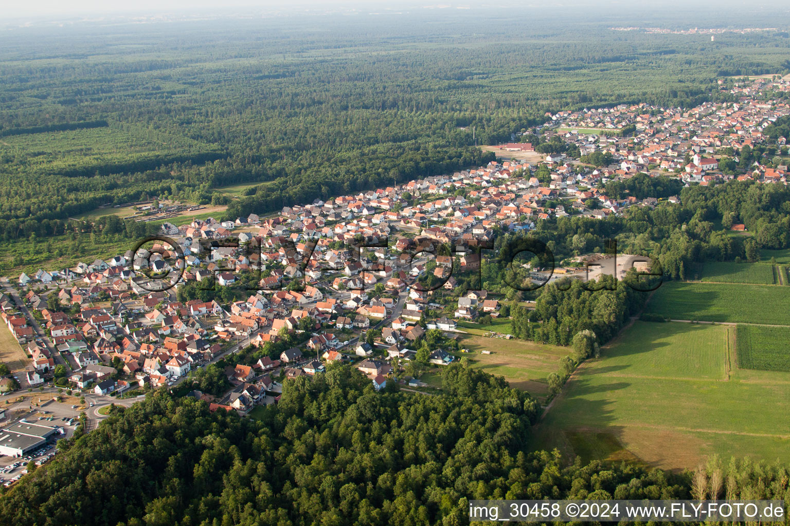 Bird's eye view of Schirrhein in the state Bas-Rhin, France