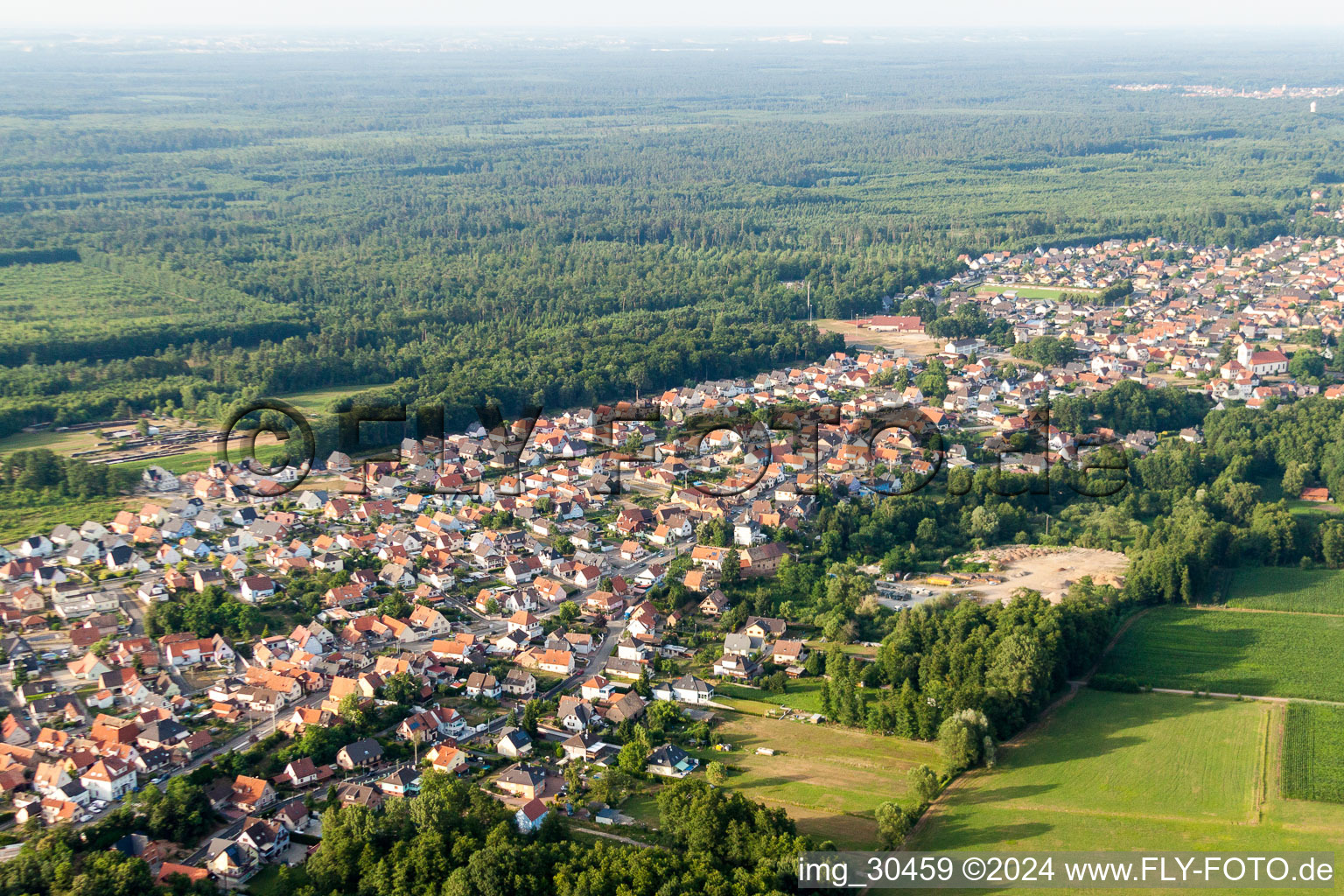 Aerial view of Village view in Schirrhein in the state Bas-Rhin, France