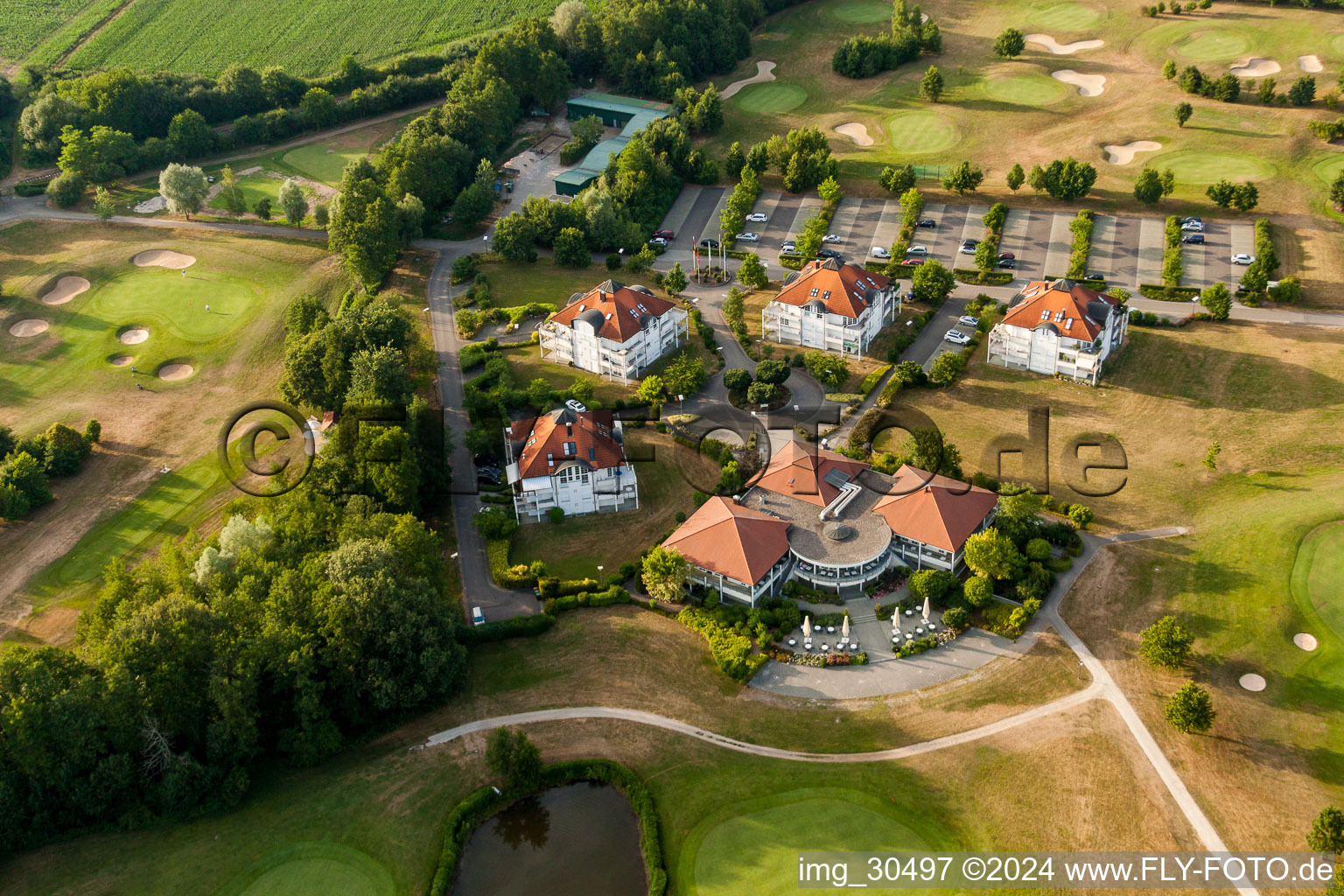 Aerial view of Restaurant at Golf club Soufflenheim Baden-Baden in Soufflenheim in Grand Est, France