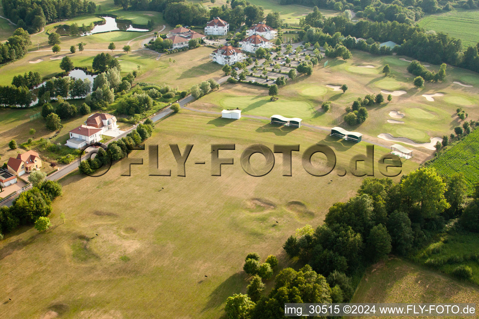 Drone recording of Golf Club Soufflenheim Baden-Baden in Soufflenheim in the state Bas-Rhin, France