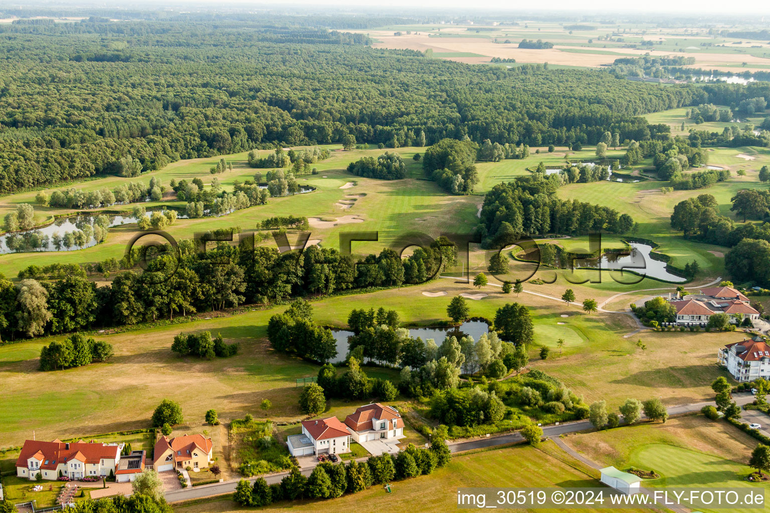 Aerial photograpy of Grounds of the Golf course at Golfclub Soufflenheim Baden-Baden in Soufflenheim in Grand Est, France
