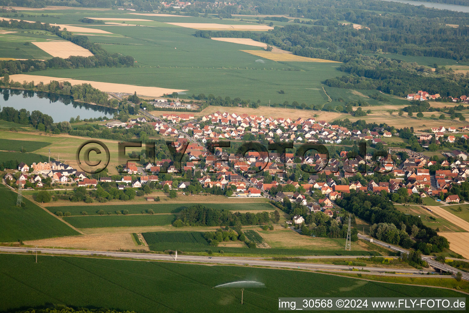 Aerial view of From the west in Rountzenheim in the state Bas-Rhin, France