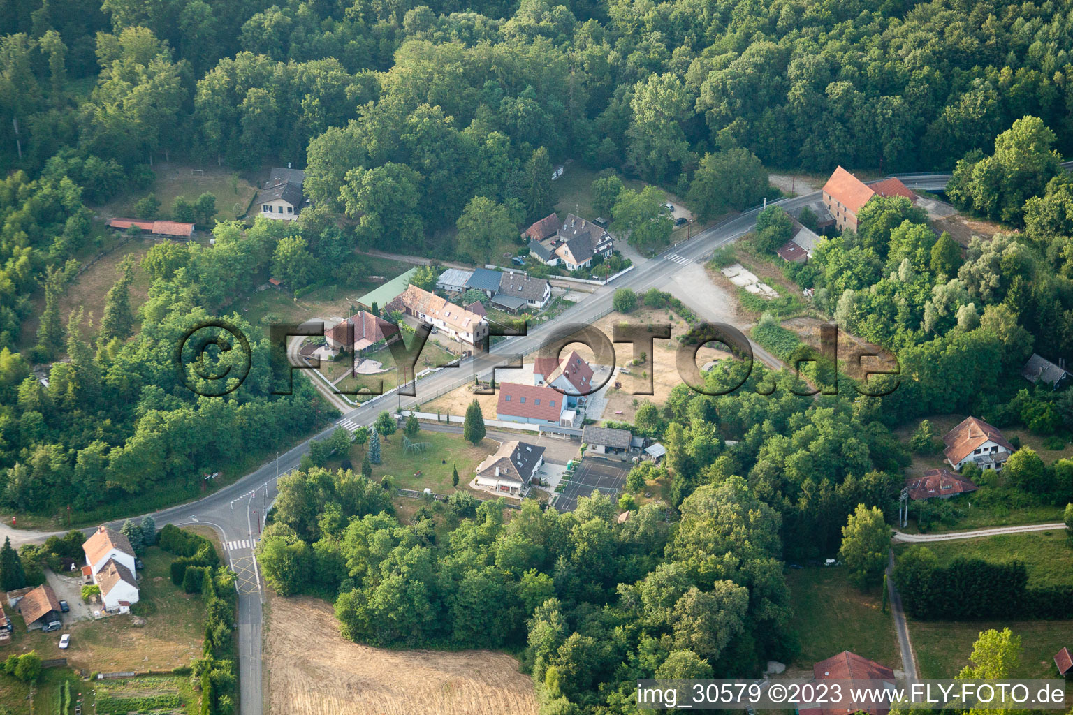 Aerial view of Koenigsbruck in Leutenheim in the state Bas-Rhin, France