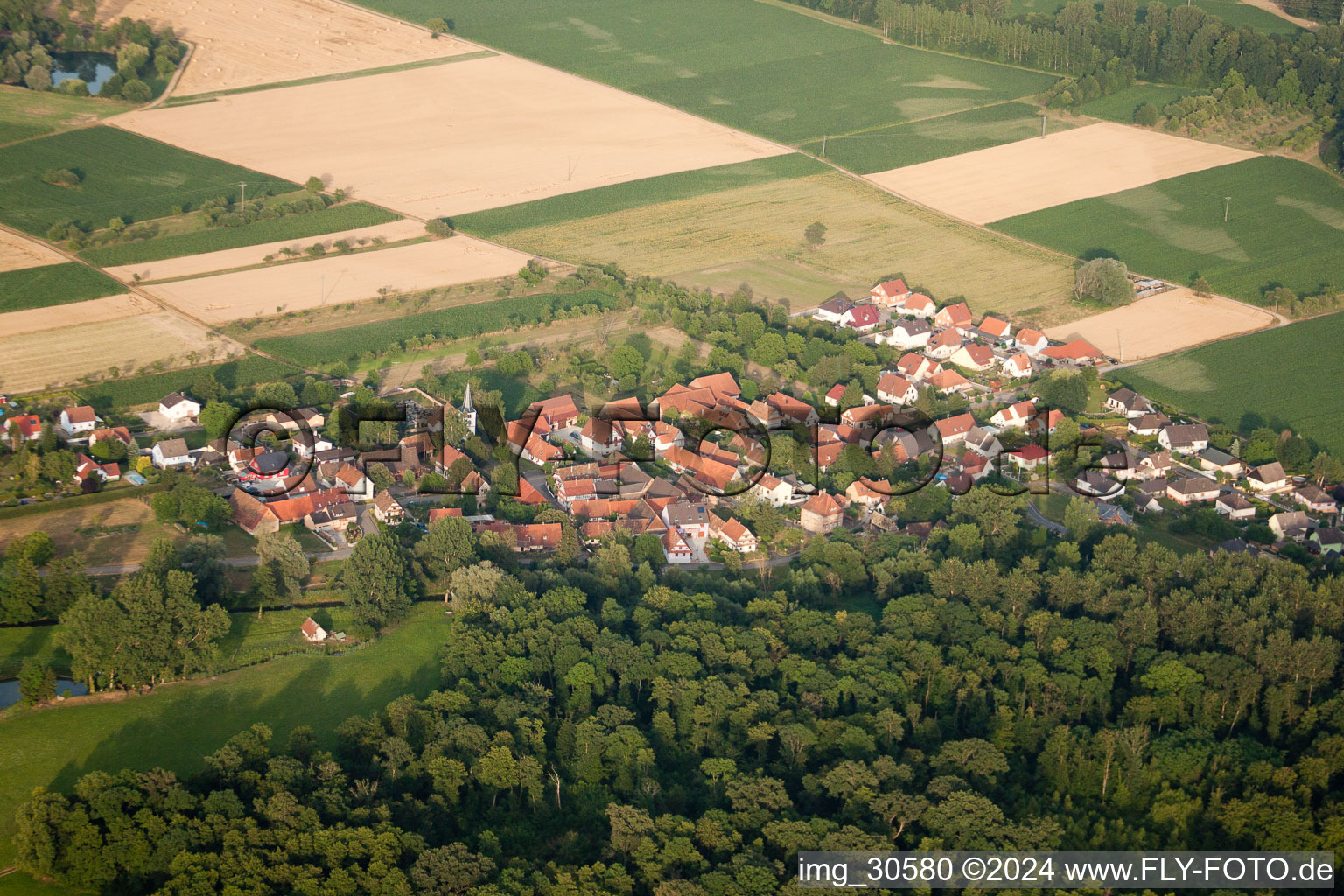 Kauffenheim in the state Bas-Rhin, France from above