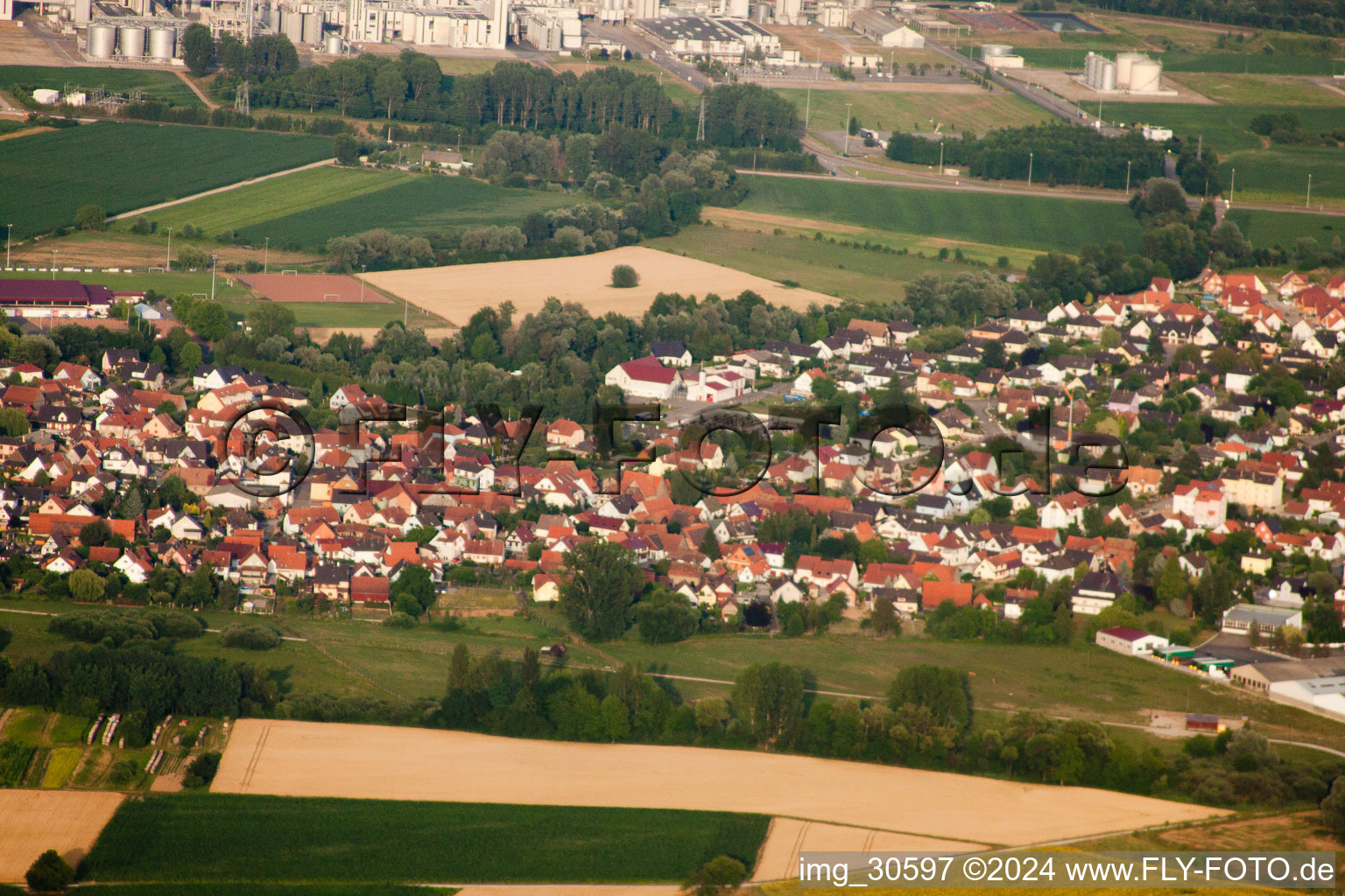 Beinheim in the state Bas-Rhin, France from the drone perspective