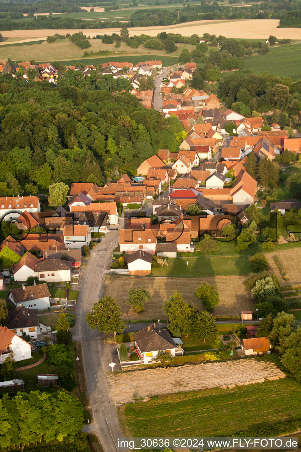 Neewiller-près-Lauterbourg in the state Bas-Rhin, France from above