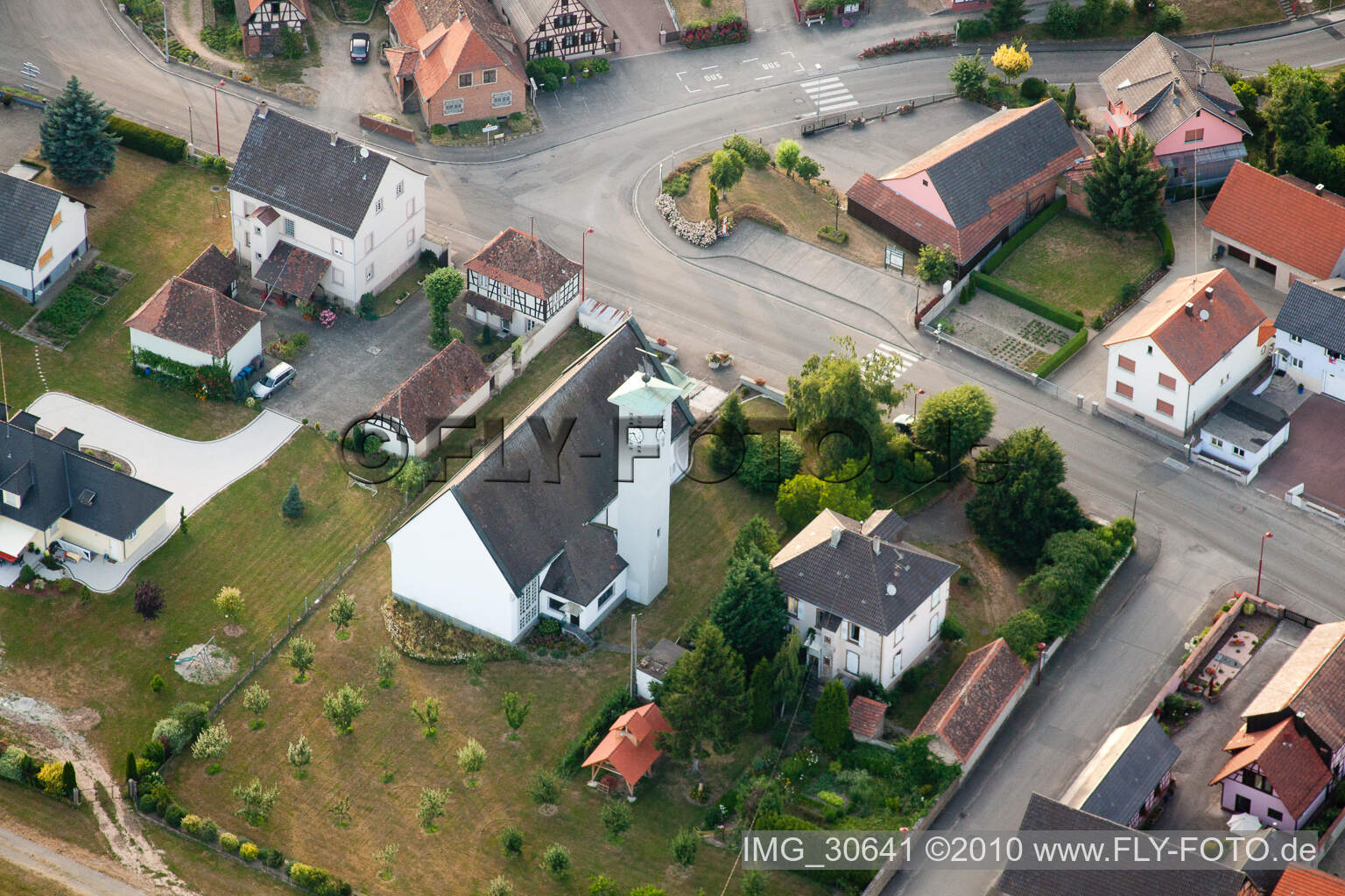 Scheibenhardt in Scheibenhard in the state Bas-Rhin, France seen from a drone