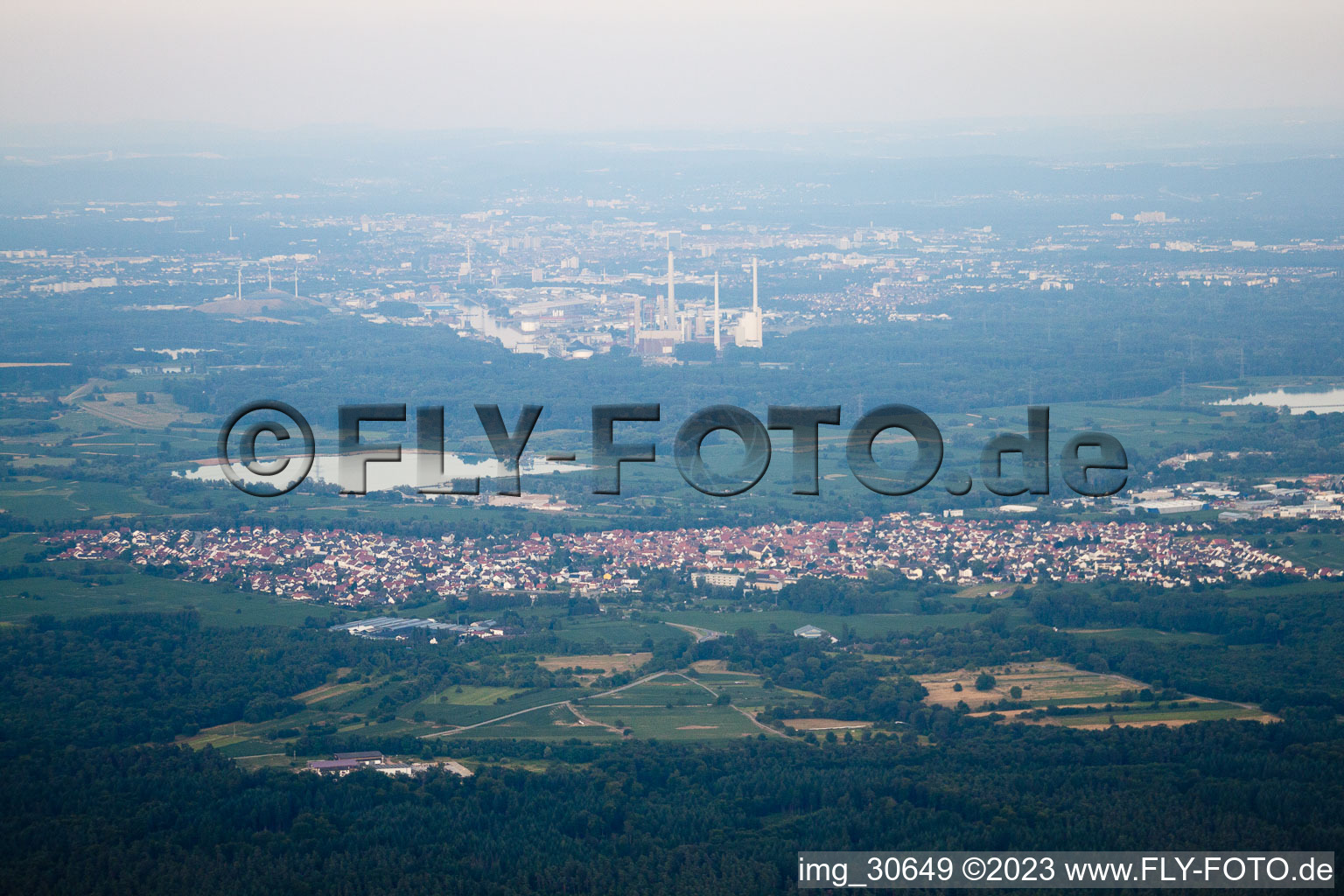 Aerial view of From the west in Hagenbach in the state Rhineland-Palatinate, Germany