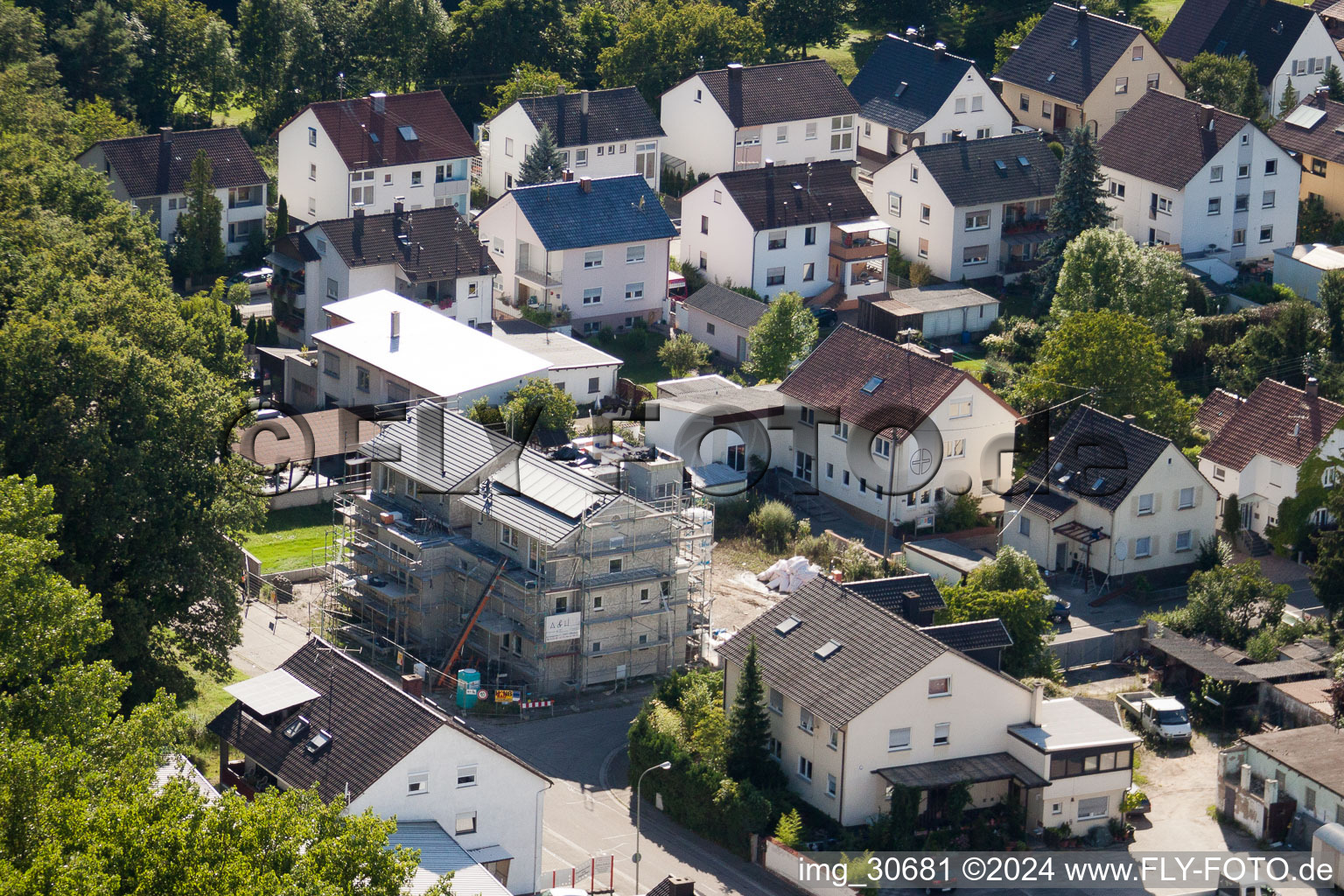 Aerial photograpy of Waldstraße, new building of the social-therapeutic chain Südpfalz in Kandel in the state Rhineland-Palatinate, Germany