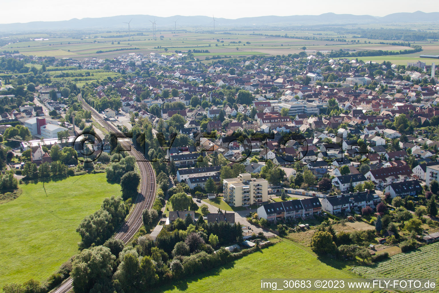 Bird's eye view of From the southeast in Kandel in the state Rhineland-Palatinate, Germany