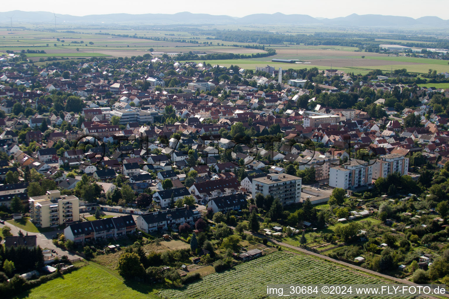 From the southeast in Kandel in the state Rhineland-Palatinate, Germany viewn from the air