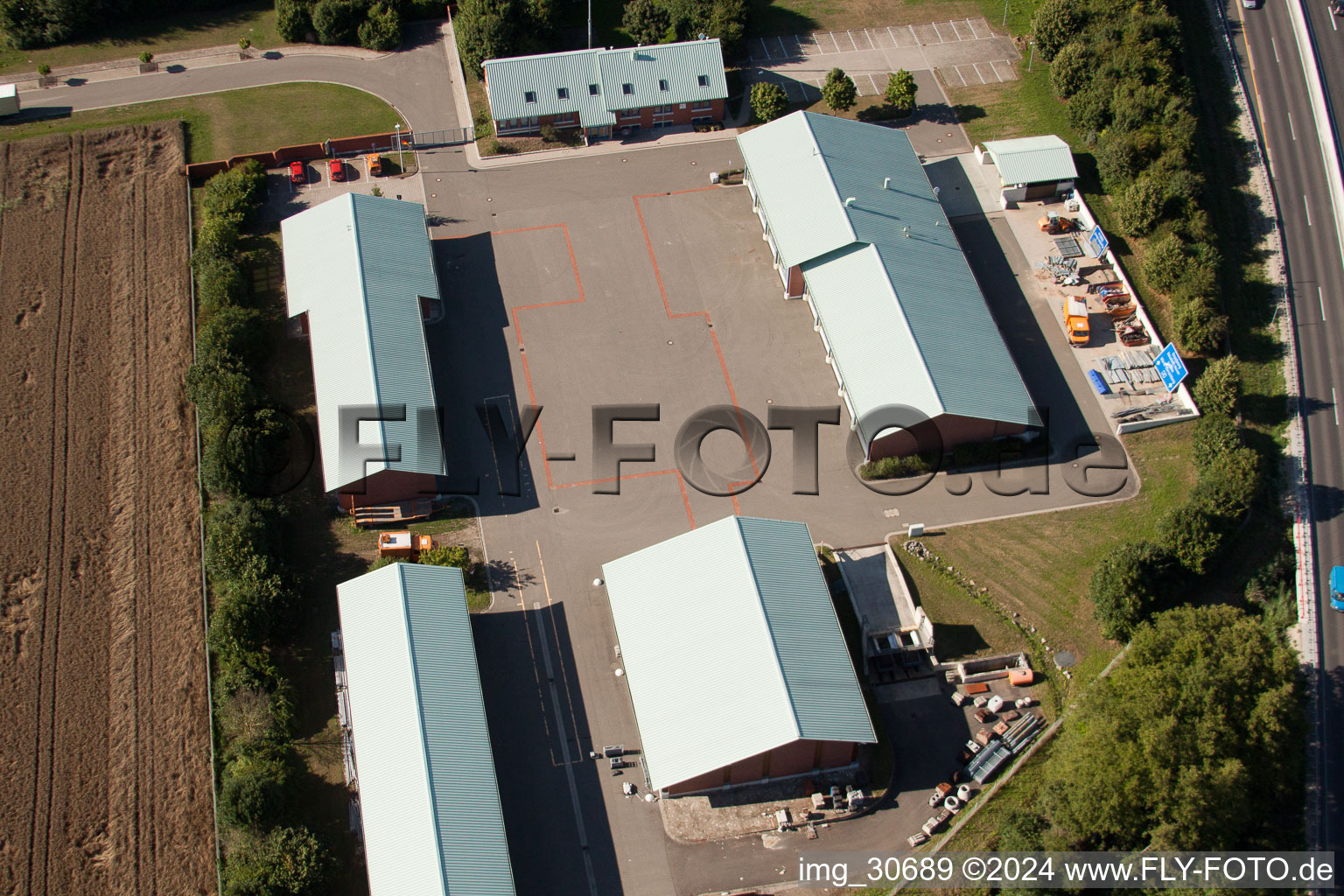 Aerial photograpy of Motorway maintenance department in Kandel in the state Rhineland-Palatinate, Germany