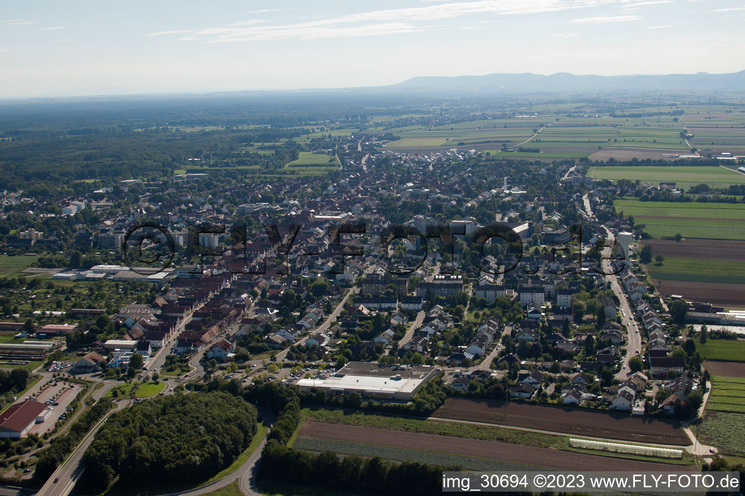 From the east in Kandel in the state Rhineland-Palatinate, Germany from above
