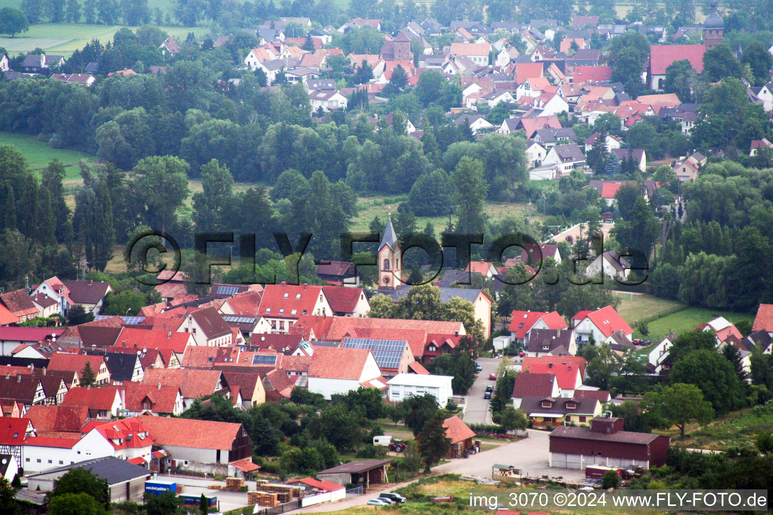 District Mühlhofen in Billigheim-Ingenheim in the state Rhineland-Palatinate, Germany seen from above