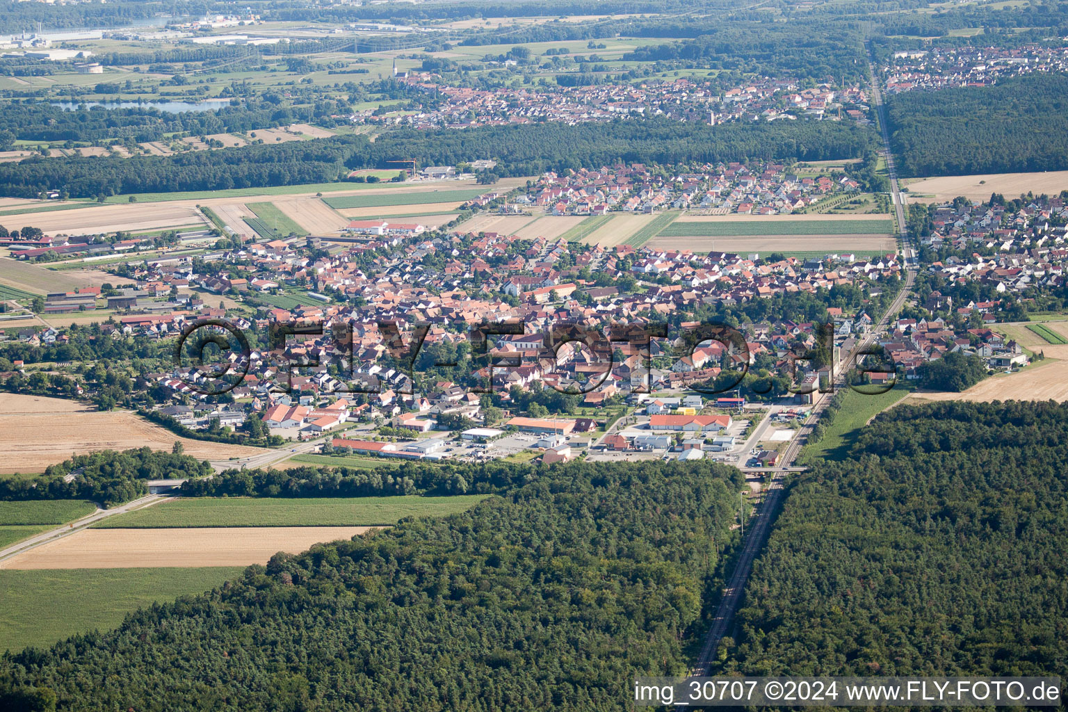 Aerial view of From the north in Rheinzabern in the state Rhineland-Palatinate, Germany