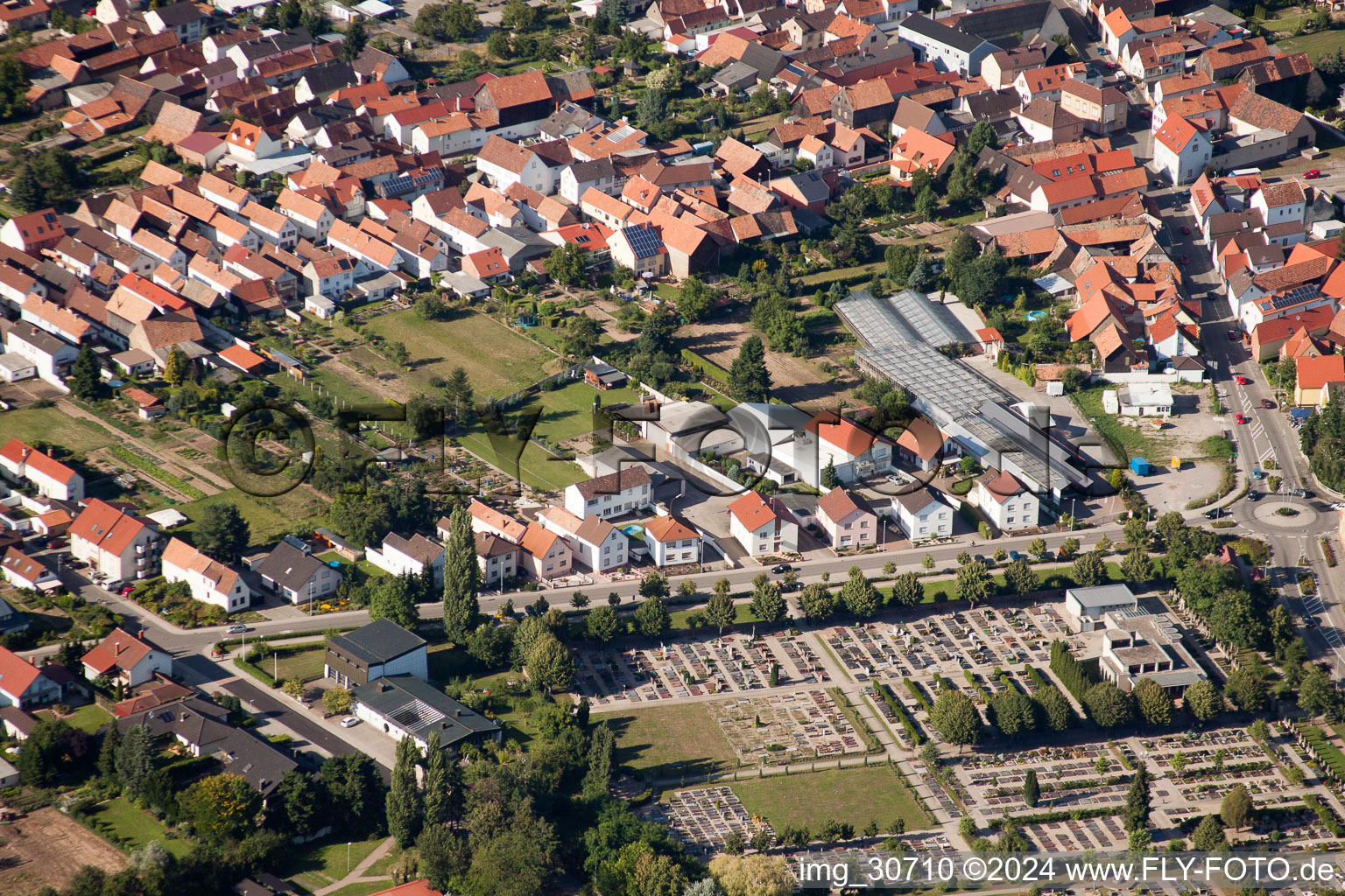 Drone recording of Rülzheim in the state Rhineland-Palatinate, Germany