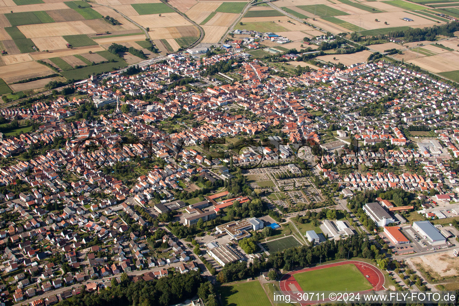 Drone image of Rülzheim in the state Rhineland-Palatinate, Germany