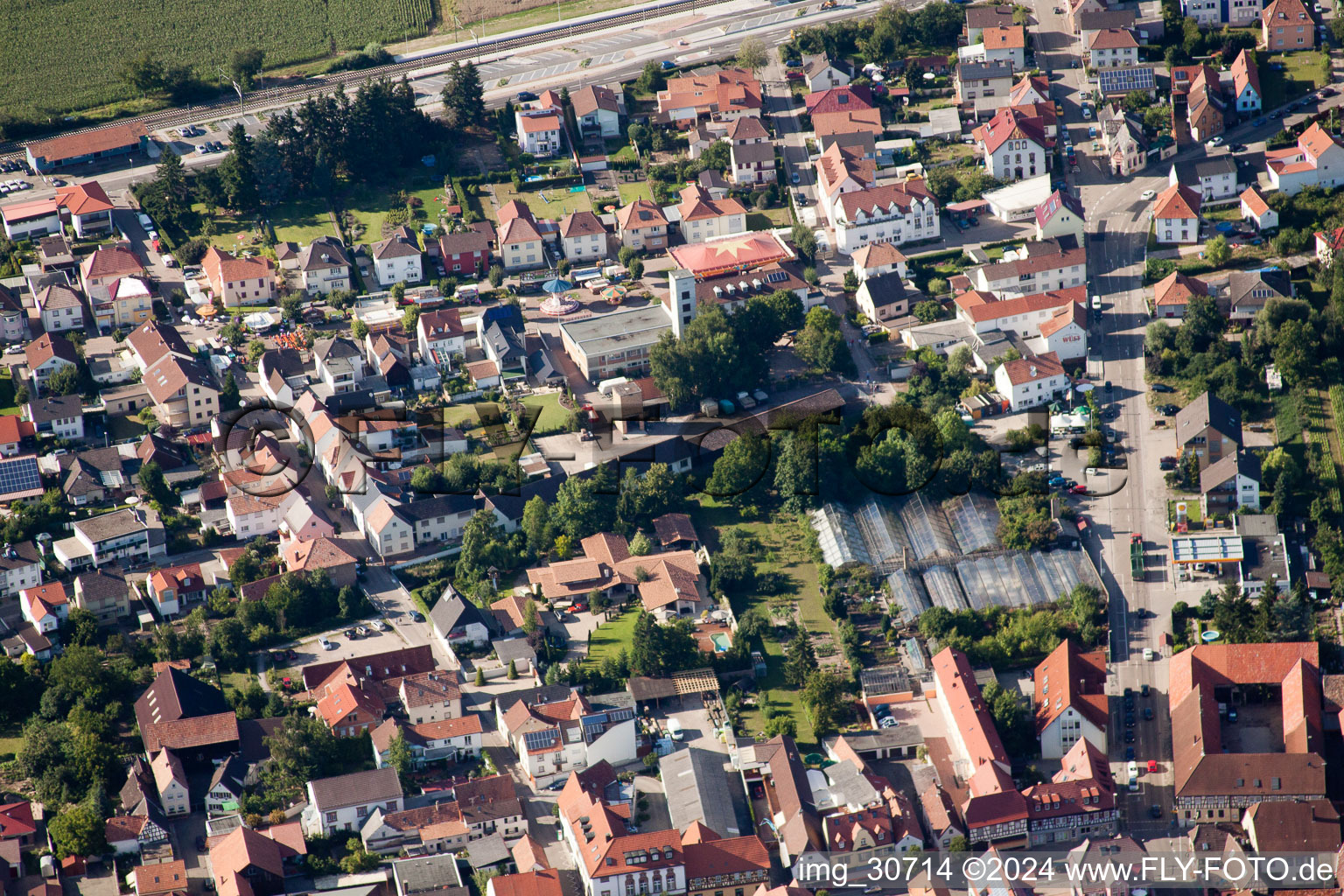 Rülzheim in the state Rhineland-Palatinate, Germany seen from a drone