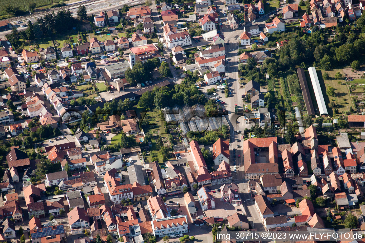 Aerial view of Rülzheim in the state Rhineland-Palatinate, Germany