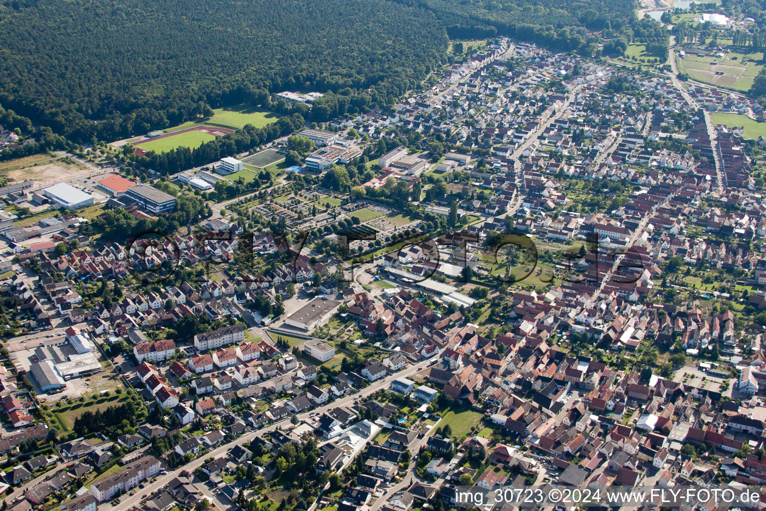 Bird's eye view of Rülzheim in the state Rhineland-Palatinate, Germany